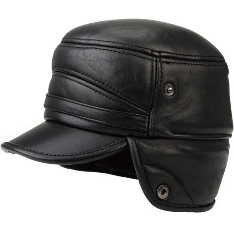Old Man Hat Old Middle Age Men Winter Sheepskin Ear Protection Cap Dad Grandpa Genuine Leather Visor Hats Warm Scarf H7142