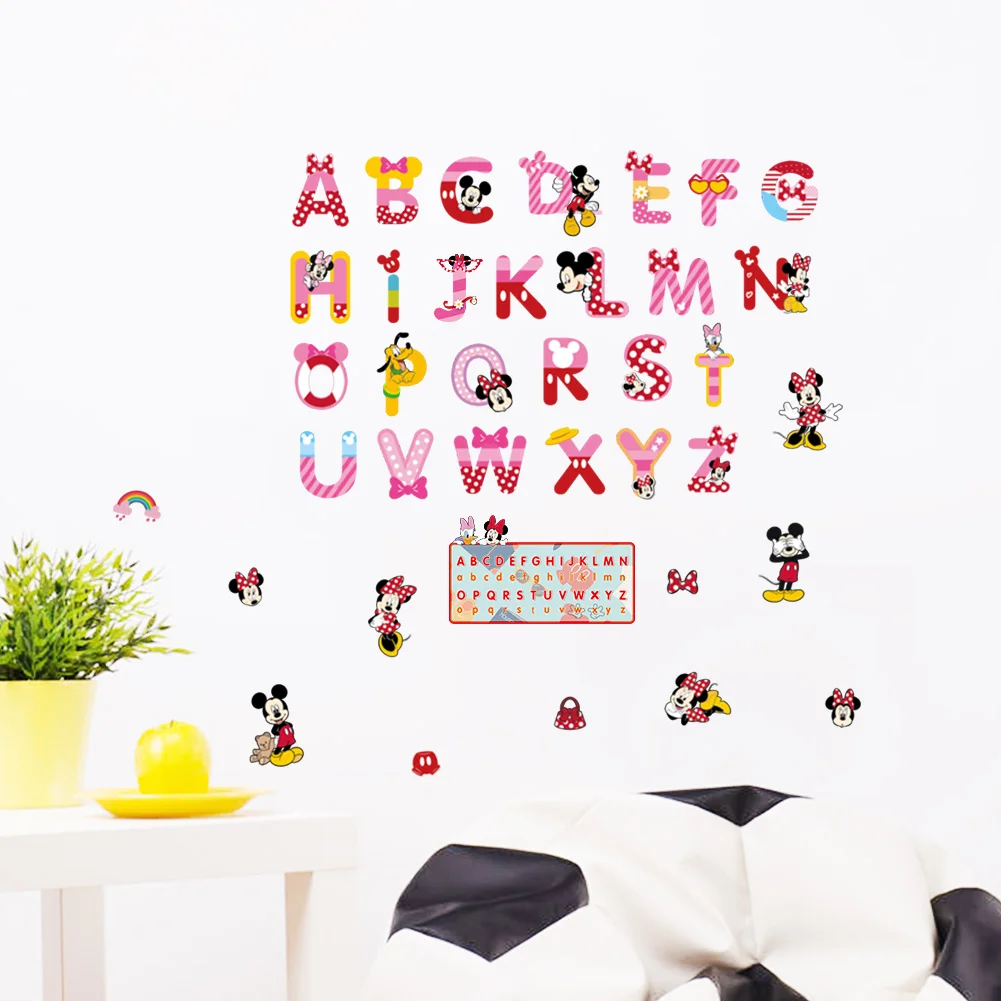 Cartoon Minnie Mickey Alphabet English Letters Wall Stickers For Kids Room Decoration Nursery Mural Art Home Decal Children Gift Cartoon Minnie Mickey Alphabet English Letters Wall Stickers For Kids Room Decoration Nursery Mural Art Home Decal Children Gift