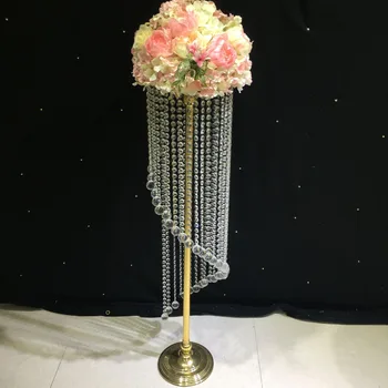 

47inch Tall Acrylic Beads Metal Gold Flower Stand for Weddings Vase Wedding Vases Flower Home Decoration Centerpieces 1pcs