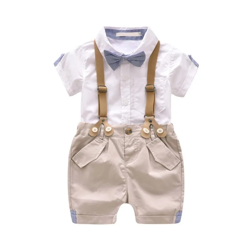 

Children Clothes Set 2018 New Baby Boys Short-sleeved Bow Tie Gentleman Tops+Strap Shorts 2pcs Children Clothing Outfits 1-5T YT