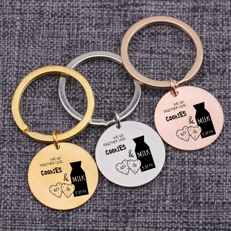 

Key Tag We Go Together Like Cookies Keychain Milk Cup Customized Date Heart Name Personality Fashional Jewelry Key Rings