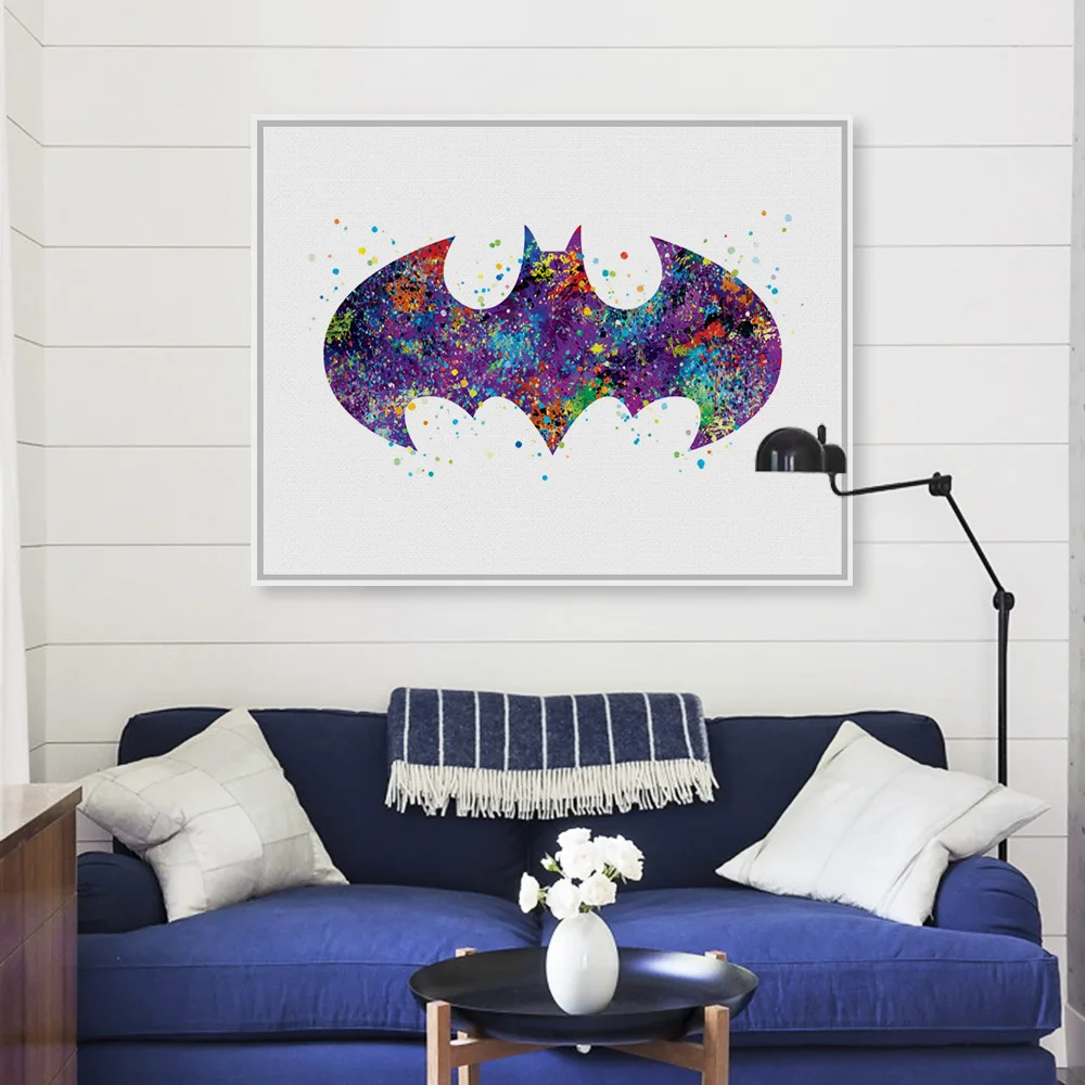 Original Watercolor Batman Logo Movie Anime Art Print Poster Abstract Wall  Picture Canvas Painting No Frame Kids Room Home Decor _ - AliExpress Mobile