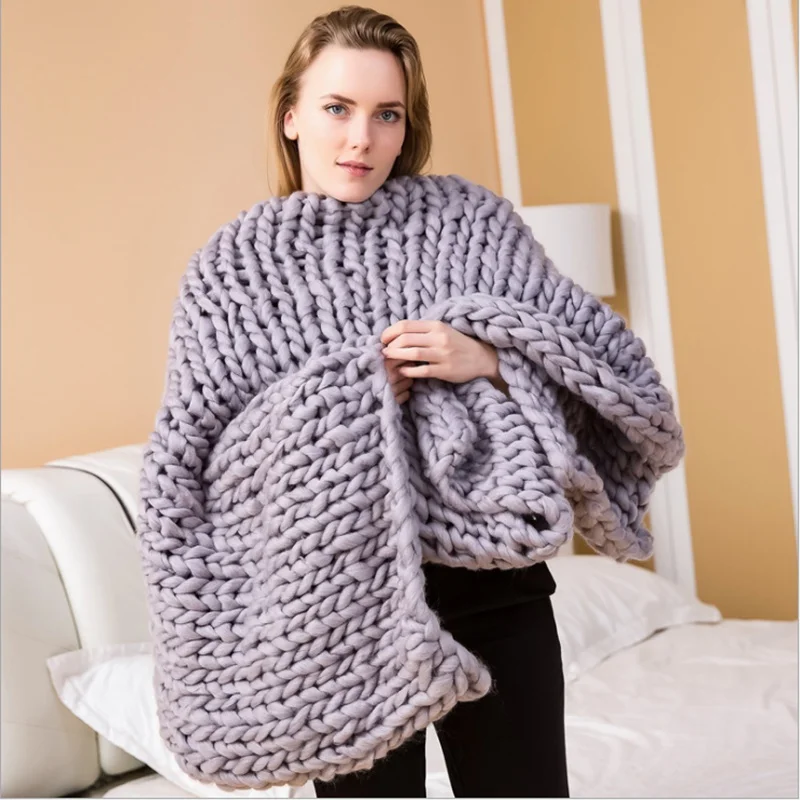 Новое акриловое массивное вязаное одеяло ручной вязки реквизит многоцветный шероховатый сотканный из шерсти вручную одеяло осень и зима диван кровать одеяло