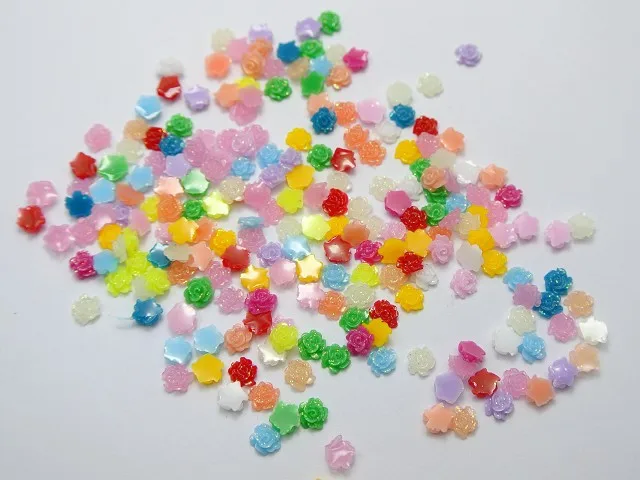 

500 Mixed Color Flatback Resin Floral Mini Flower Cabochons 5mm DIY Craft