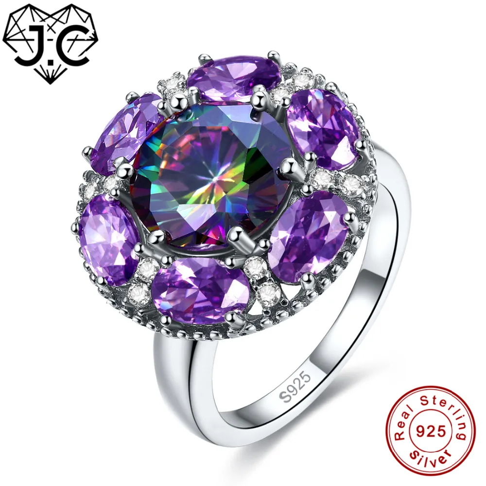 T-Jewelry Cocktail Rainbow Topaz /& Amethyst Gemstone Silver Ring Size 6 7 8 9 10 8