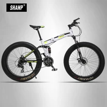 UPPER Mountain Fat Bike Full Suspension Steel Folding Frame 24 Speed Shimano Mechanic Brake 26″x4.0 Black Wheel