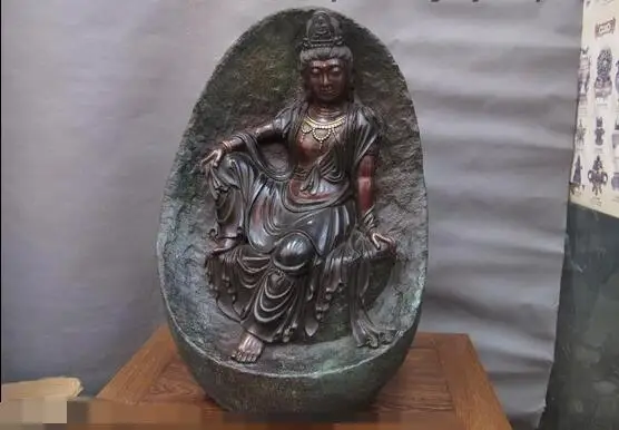 

China Buddhism Pure Bronze Free Bodhisattva Kwan-Yin sit hill Buddha Statue