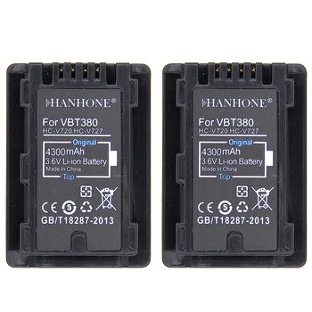 

2PCS 4300mAh VW-VBT380 VBT380 VW-VBT190 Camera Battery For Panasonic HC-V250 HC-V380 HC-V520 HC-V510 HC-V720,HC-V727,HC-V730