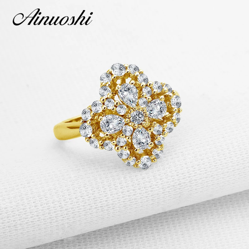 <b>AINUOSHI 10K Solid Yellow</b> Gold Wedding Ring Four Leaf Clover ...