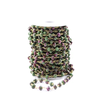 

5x8mm,Faceted Epidote Red Green Stone Rondelle Beads Jewelry,Wire Wrapped Golden Plated Rosary Fashion Necklace Making