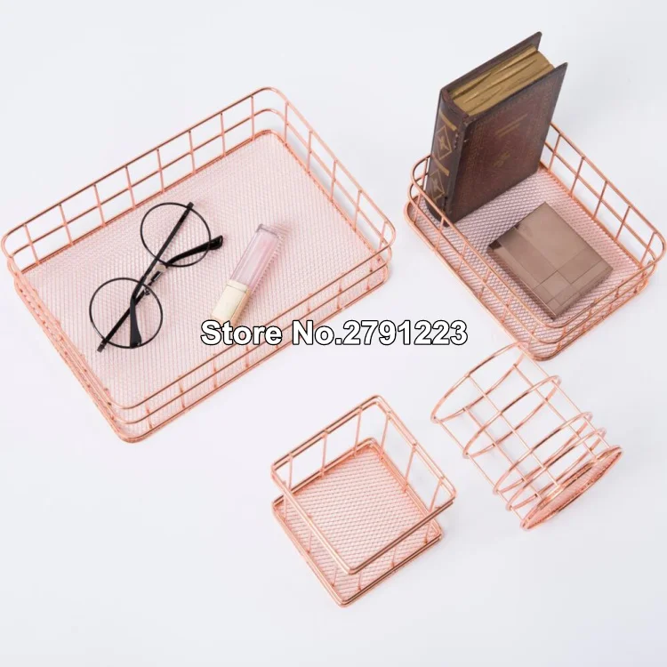 

1pcs Rose Gold Metal Pen Holder Box Case desk organizer Home Desk Stationery Decor Office School Desk Accessories Supplies