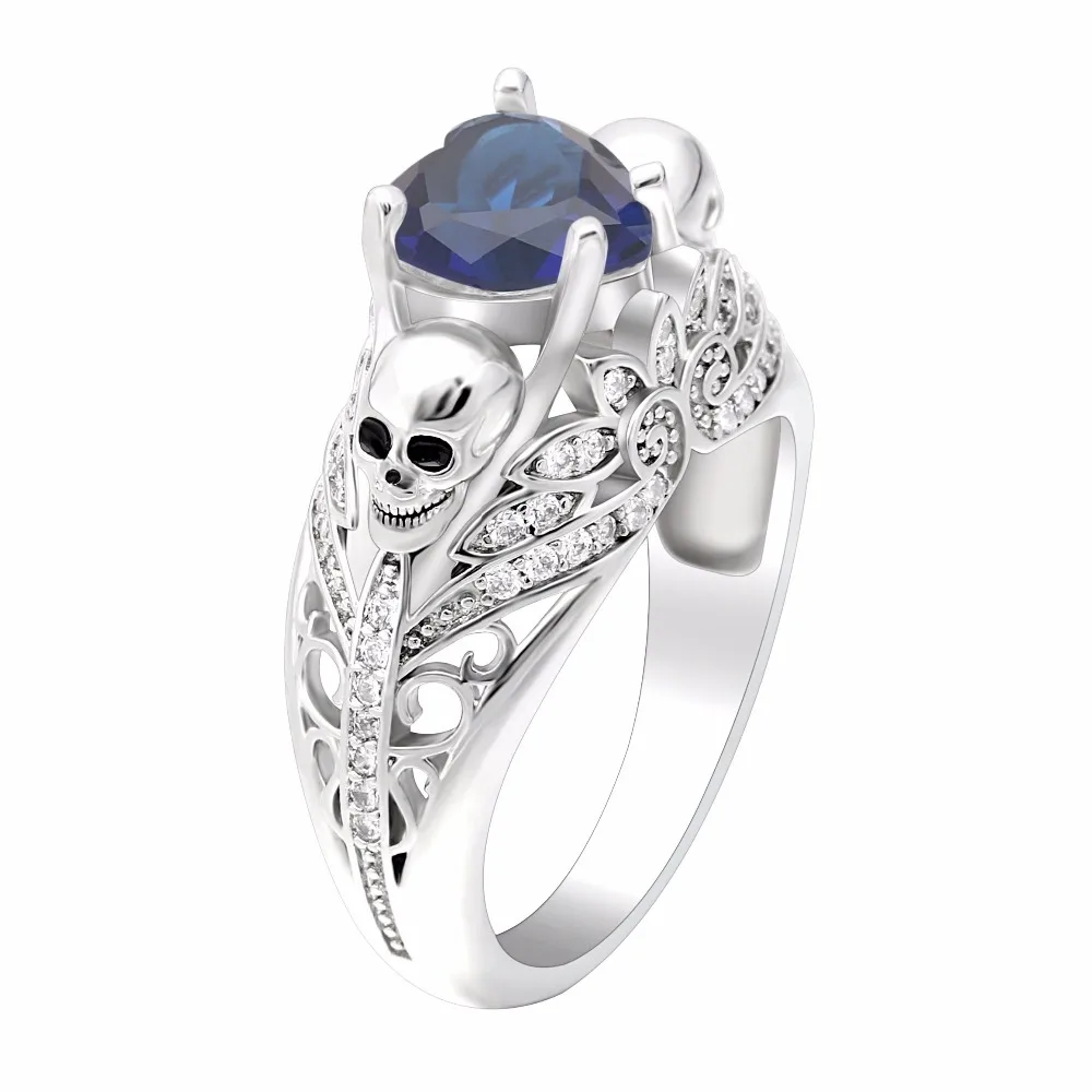 

Hainon New Silver Color Rings Vintage Skull&flower Ring CZ Cubic Zirconia Fashion Punk Cool men Jewelry For Women Rings
