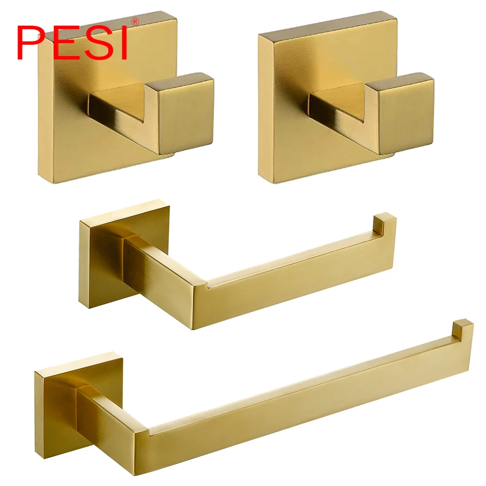 

Bathroom Accessories Toilet Paper Tissue Brushed Holder Robe Coat Hook Towel Ring Rack Bar Shelf Hardware Set,Zirconium Gold.