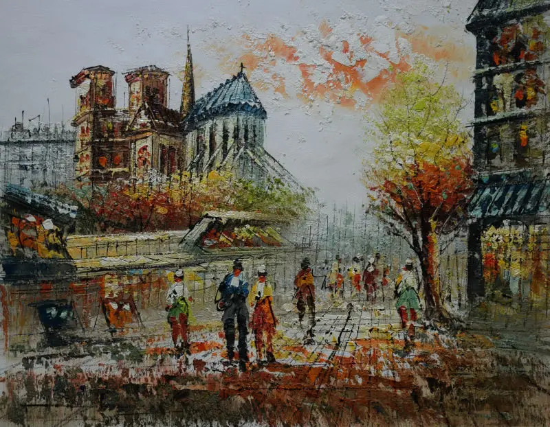 Hand Painted European Landscape Canvas Painting Texture Thick Knife