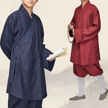 Унисекс Темно-красный/синий хлопок Весна и осень буддийские монахи Шаолинь кунг-фу костюмы Лохан abbot wushu одежда abbot униформа