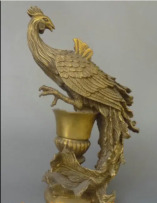 

10" Folk Chinses Brass Art Decorate Peacock Peafowl Bird Statue Copper Sculpture