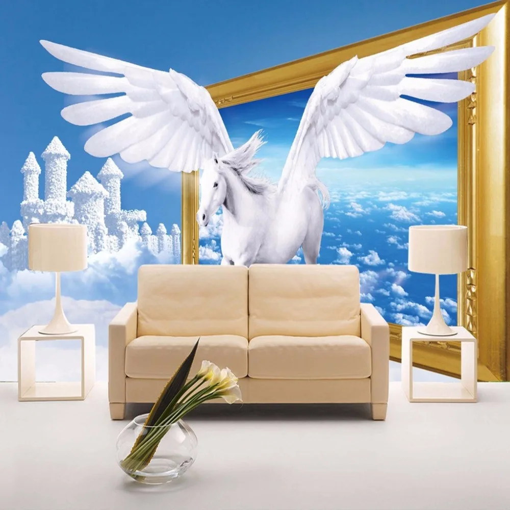 Custom-Photo-Wallpaper-3D-Creative-Art-Blue-Sky-White-Clouds-White-Horse-Wall-Mural-Wallpaper-Living (4)