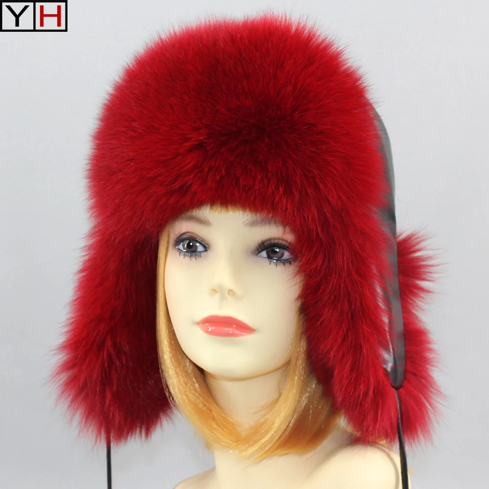 Hot Sale Natural Fox Fur Hat Women Thick Warm Real Fox Fur Cap Winter Fox Fur Bomber Hat Free Shipping