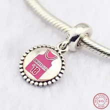 Розовый эмаль "бренд университета 18" Подвеска Шарм бусины для женщин ювелирных изделий DIY Fit PANDORA Подвески Серебро 925 FL664