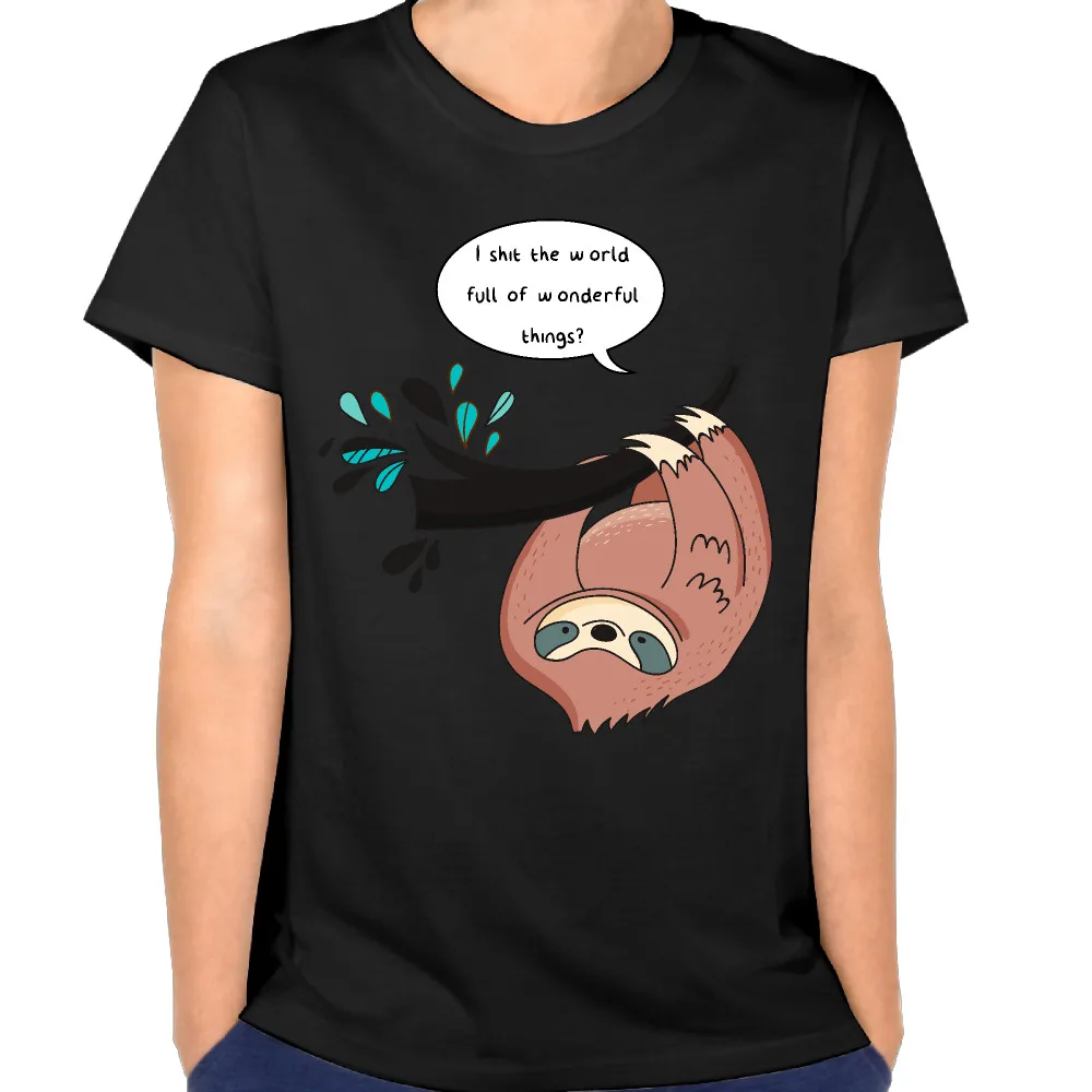 New Fashion Sloth On Tree Lazy Animal Womens Top Chic Tees T shirt for