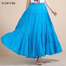 Новинка, весна-осень, богемные плиссированные макси юбки, женская летняя однотонная хлопковая длинная юбка с высокой талией, элегантная женская юбка-пачка