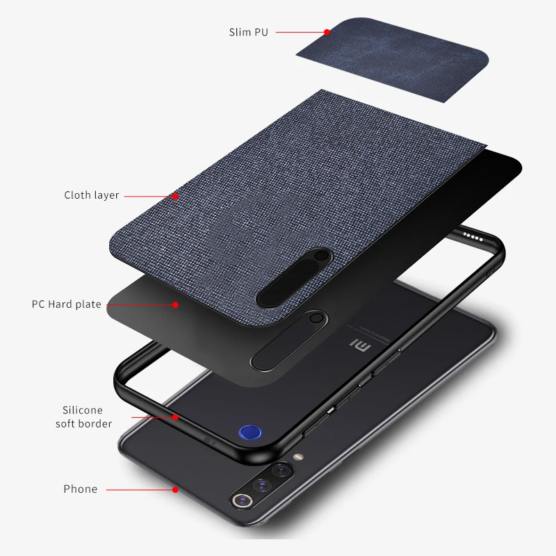 For Xiaomi Mi 9 Case Soft silicone edge + Cloth texture Skin Comfortable protective Back Cover Case for xiaomi mi9 phone shell