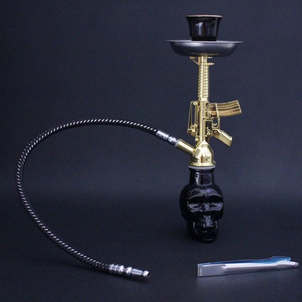21cm 1set Cool AK 47 Mini Gun Shape Skull Hookah Pipe Smoking Shisha