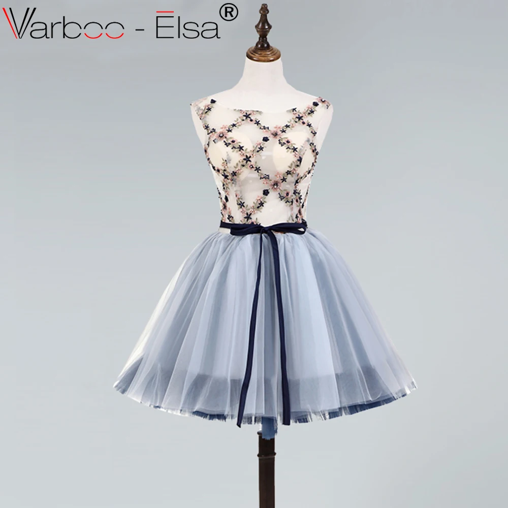 

VARBOO_ELSA 2018 New Cocktail Dresses Elegant Flower Embroidery Short Prom Dress Sexy Mini Lace Formal Dress vestido de noiva