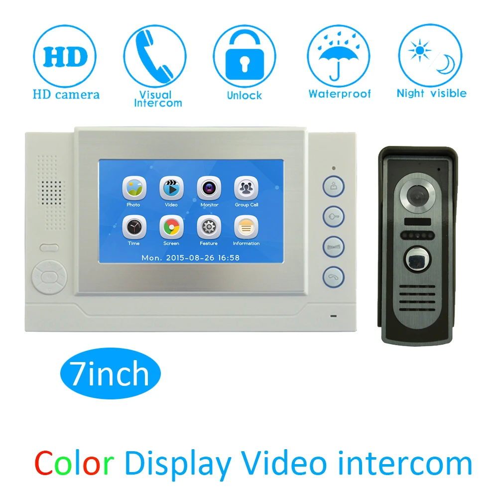 (1 Set) Smart Home Door Access Touch Monitor Intercom System HD Camera 7\ Video Door Phone Waterproof Doorbell Calling System