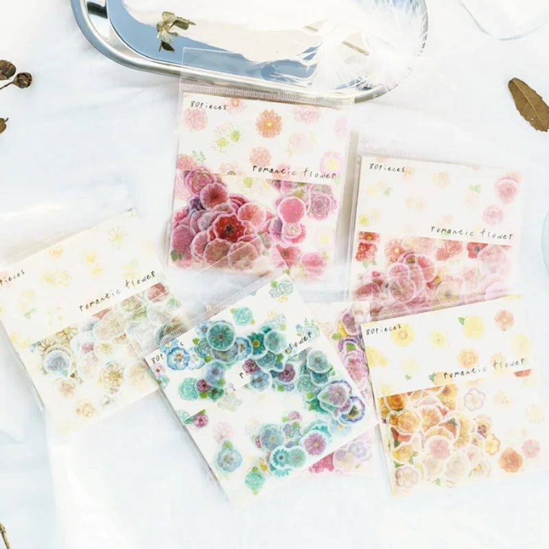 

1X bag Flowers in ink Adhesive Stickers Decorative Stationery Sticker Scrapbooking DIY Diary Album Stick Label Stickers