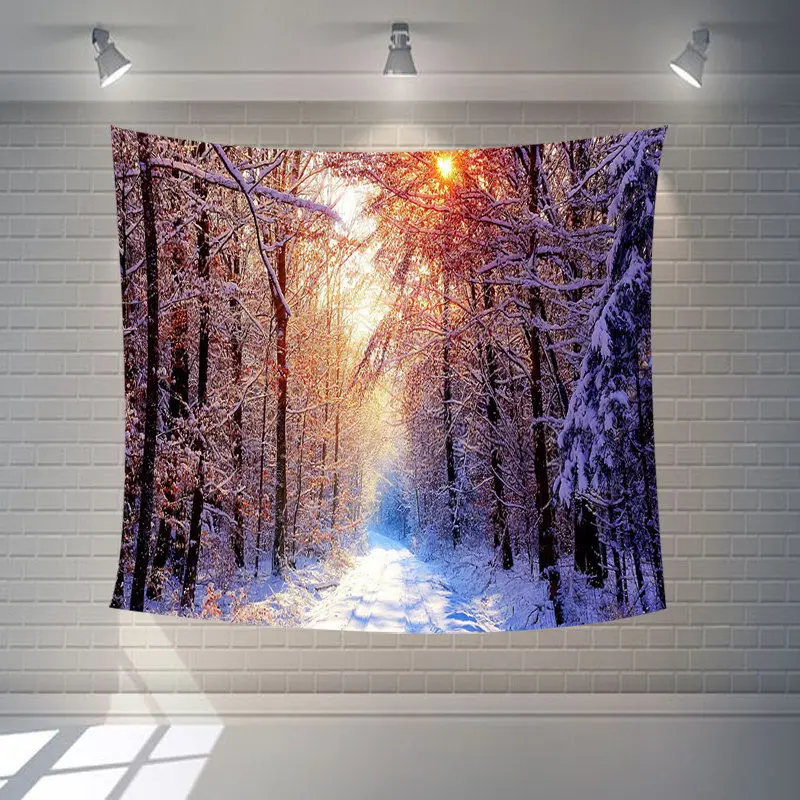 Рекламный 3D зимний стиль настенный гобелен снежные деревья глубокий в лесу дневной свет гобелен гостиная спальня индивидуальный Декор - Цвет: 1