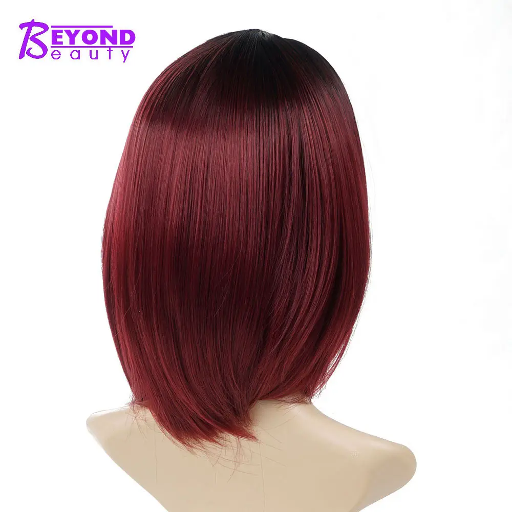 Ombre черный красный короткие прямые парики для женщин Боб Стиль с боковой частью синтетические парики термостойкие женские волосы за пределами красоты