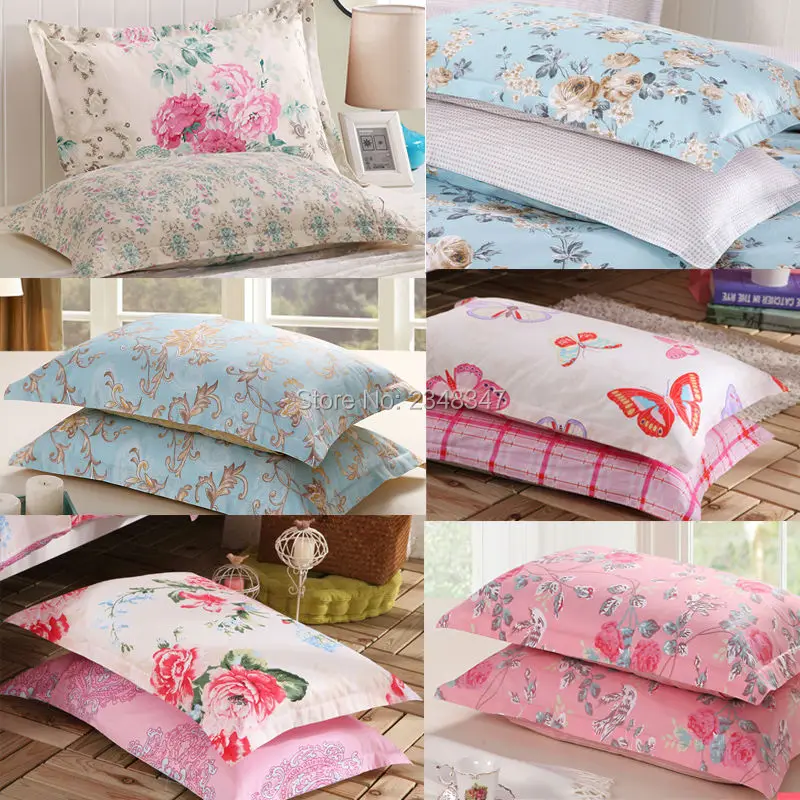 1 Pair 2pcs 100 Cotton Quality Queen/Standard Pillow Shams Cases Cover Flora Flower Butterfly