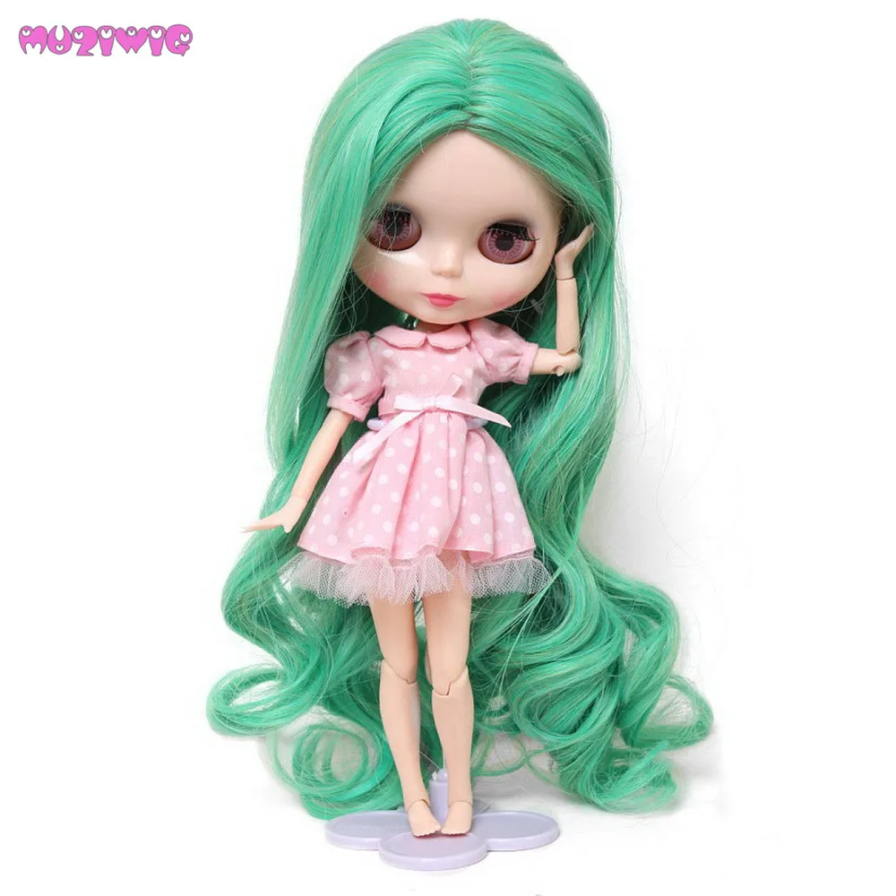 En Ligne MUZIWIG Longue Lâche Grand Bouclés Vert Mélangé Couleur Blyth Poupée Cheveux Perruques