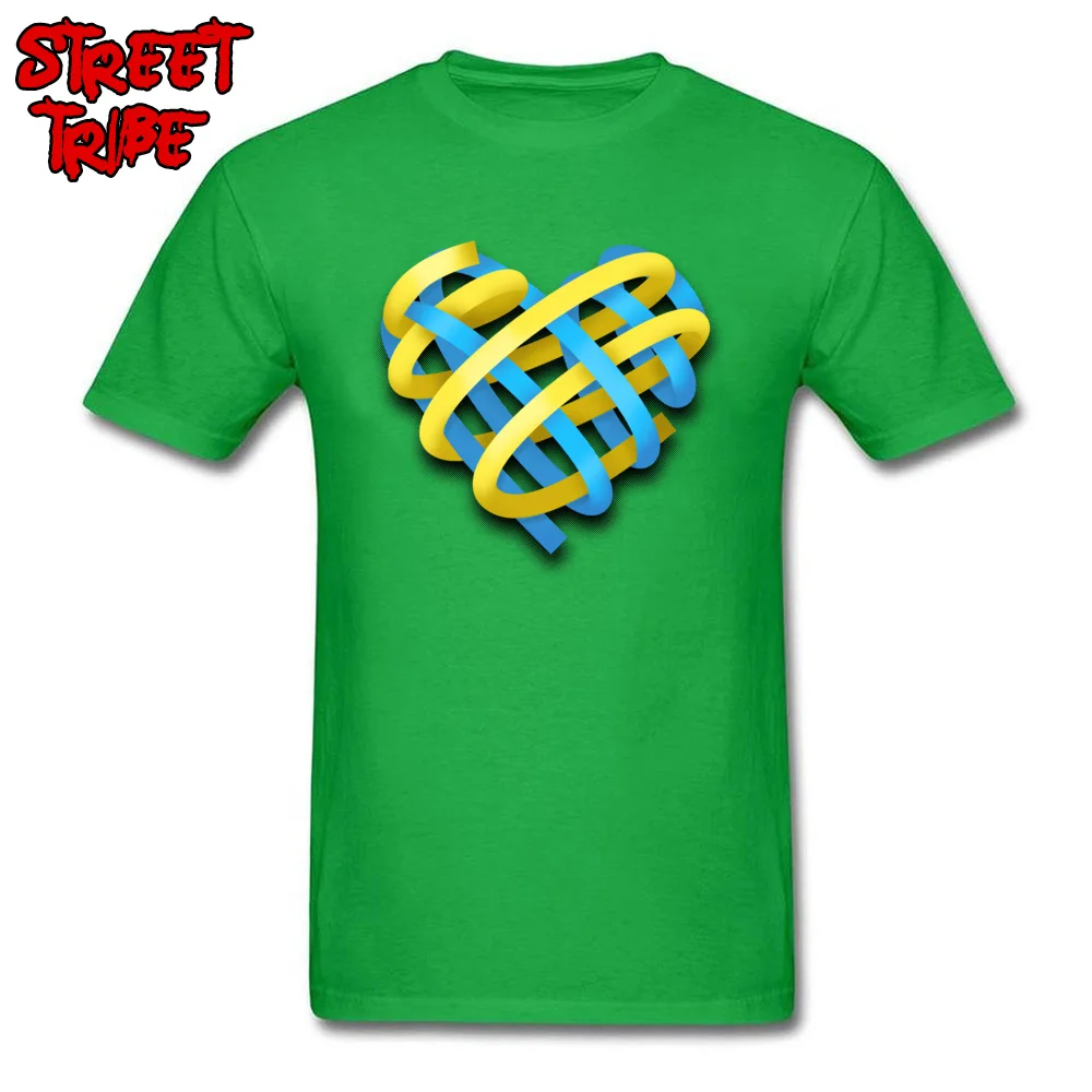 High Quality Blue and yellow ribbon heart Casual Top T-shirts Crewneck Pure Cotton Men Tops & Tees Sweatshirts Summer Autumn Blue and yellow ribbon heart green