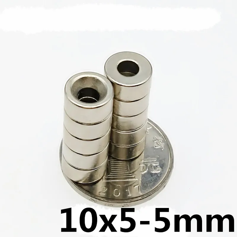 

10 pcs 10 x 5 mm Hole 5 mm Super Strong Ring Loop Countersunk Magnet Rare Earth Neo Neodymium Magnets Cylinder 5mm