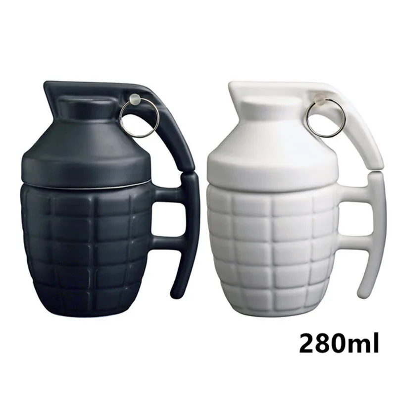 New Creative Grenade Drinkware Mugs Ceramic Water Coffee Tea Mug Cup With Cover Lid White black