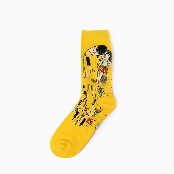 Новинка, осенне-зимние женские носки в стиле ретро с изображением Ван Гога, мужские носки с изображением знаменитого мира, забавные счастливые носки с маслом