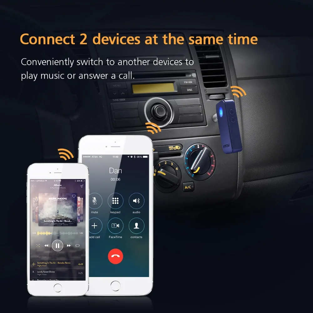 VicTsing Bluetooth Receiver Portable Bluetooth 4.1 Car Aux Adapter Hands-free Audio Adapter Wireless Car Audio Stereo System     (10)