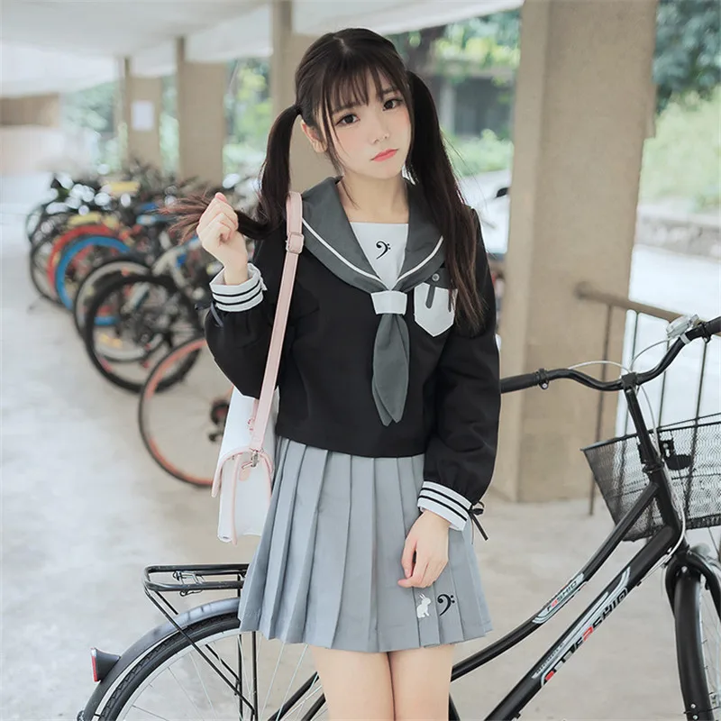 JK School Uniform Elastic Waist Japanese Girls School Uniform Solid