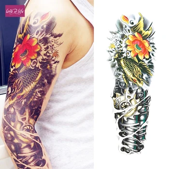 

1 Pcs Waterproof Temporary Tattoo Machine Fish Lotus Design Big Large Full Flower Arm Art Tattoo Sticker