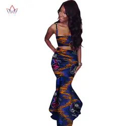 2019 Африканский две детали с принтом комплект африканская Дашики одежда для Для женщин Базен квадратный воротник рукавов укороченный юбка