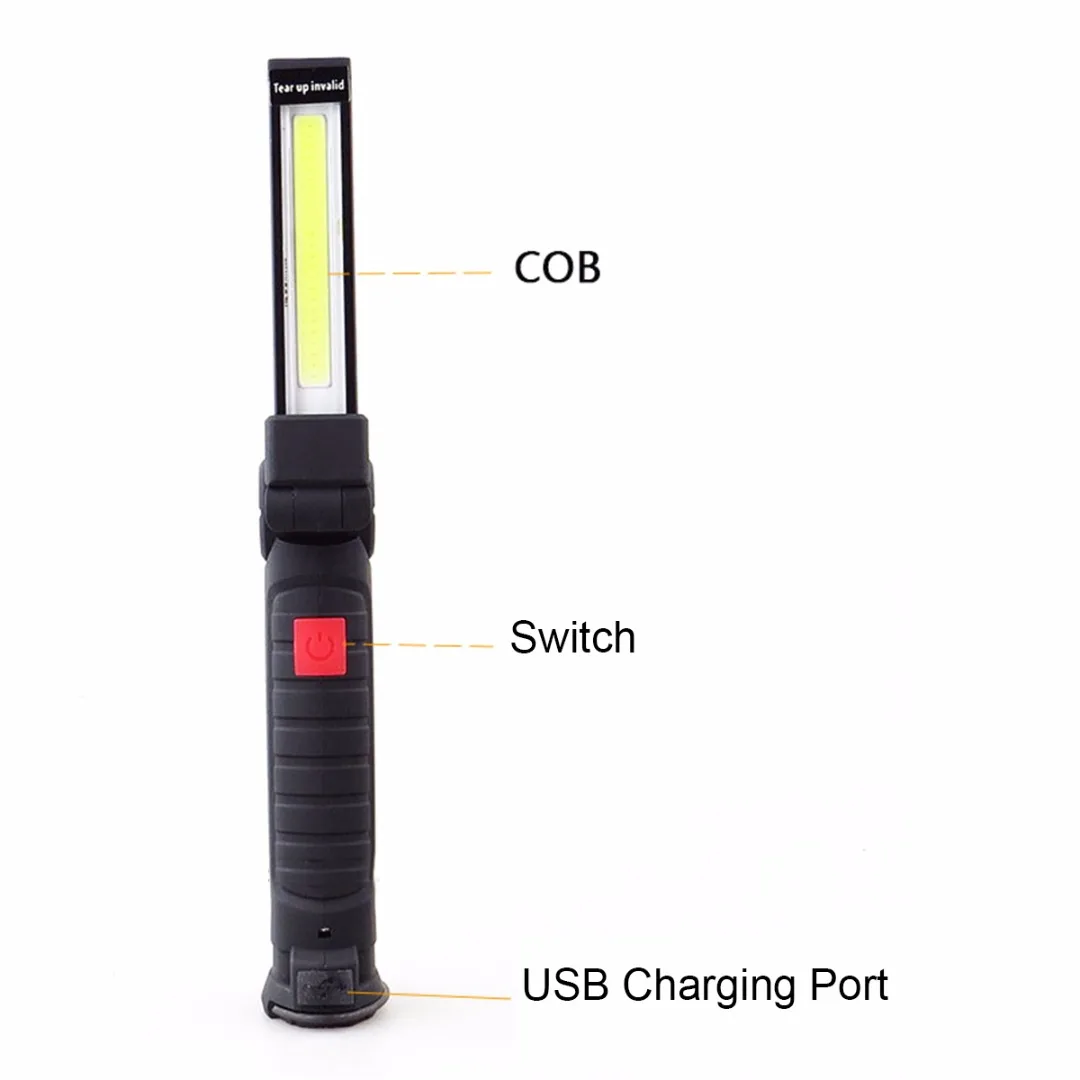 COB LED Rechargeable Magnet Flashlight Flexible Inspection Torch Work Light