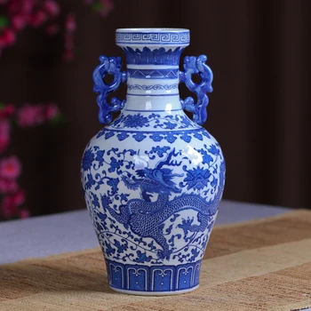 

Jingdezhen ceramics modern blue and white porcelain vase flower dragon living room study decorative craft ornaments