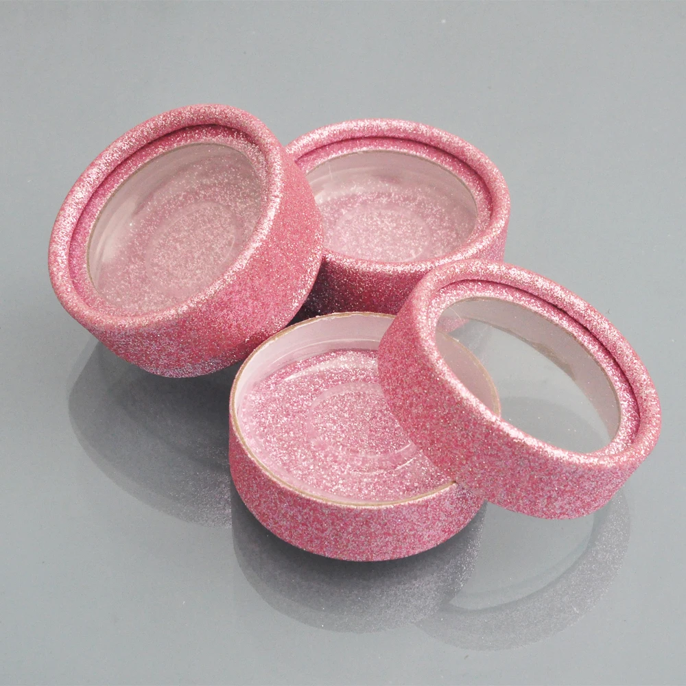 10pcs Wholesale false eyelash packaging box lash boxes custom your Logo Fake 3d Mink Eyelahes glitter round packing case empty