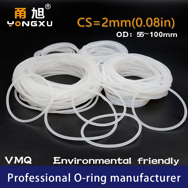 

White Silicon O-ring Silicone/VMQ 2mm Thickness OD55/60/65/68/70/75/80/90/95/100mm O Ring Seal Rubber Gasket Rings Washer