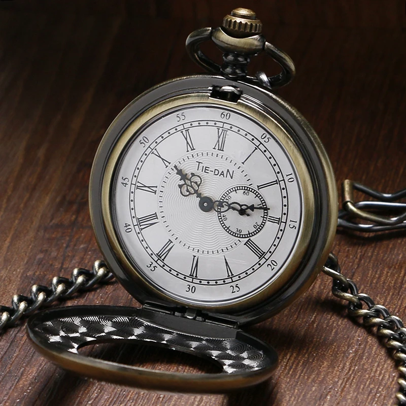 Half Hunter Bronze Quartz Pocket Watch Unique Small Second Dial Vintage Pendant Clock with Chain Gift Reloj de bolsillo | Наручные часы