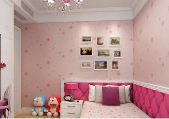 

3D Pastoral Pink Dandelion Wallpaper Roll Flocked Non-woven Wall Paper for Kids Bedroom Wedding Room Background Wallcoverings