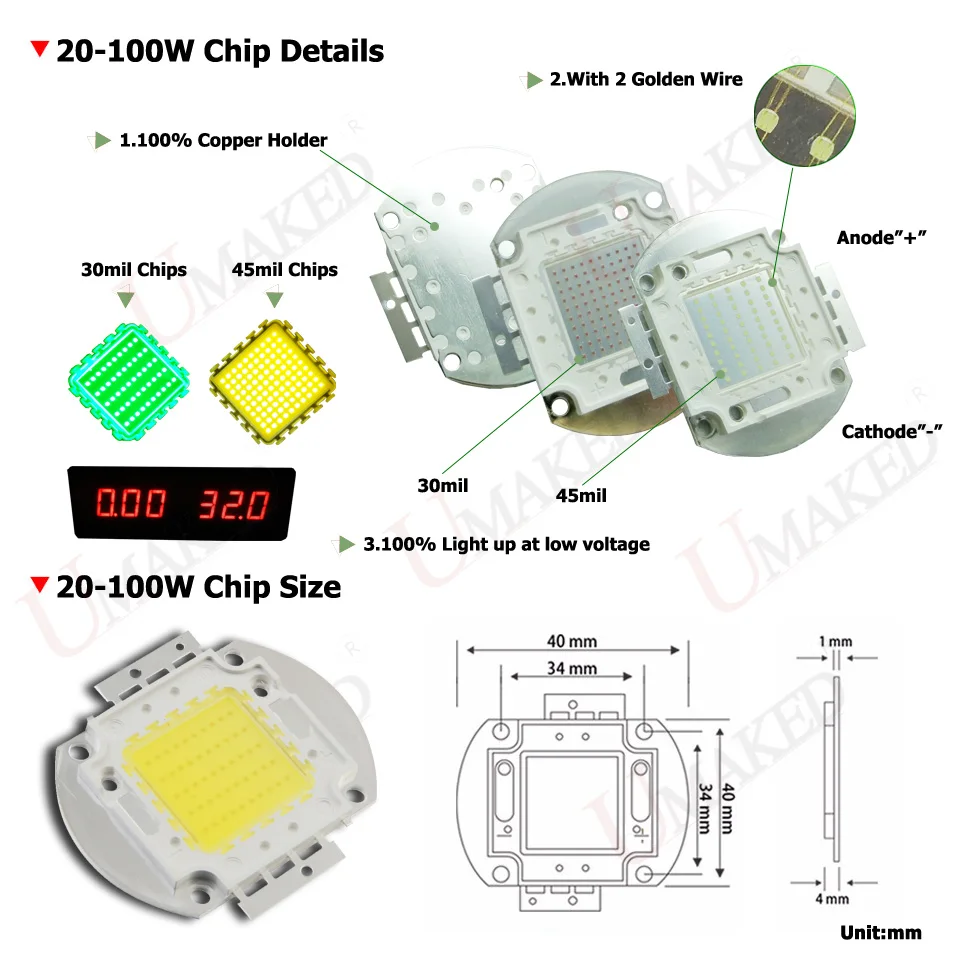 Высокомощный светодиодный SMD строительный чип UMAKED 1 Вт 3 5 10 20 30 50 100 естественный
