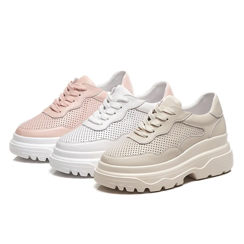 

BZBFSKY Brand New women's Genuine Leather Lace Up Hollow Flat Platform Shoes Woman Casual Party Spring Autumn Flats